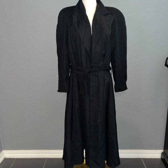 VINTAGE 80'S MONDI LONG BLACK DUSTER TRENCH COAT - MADE IN W. GERMANY - EUC - 36 - Picture 1 of 14
